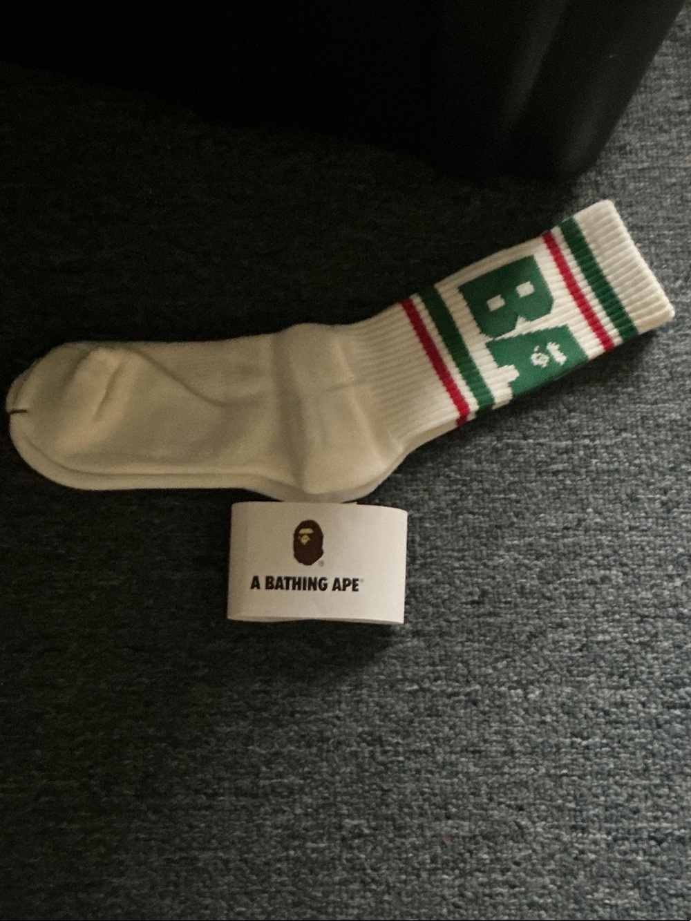 Men's Crew Socks in Cream with Green & Red Accents